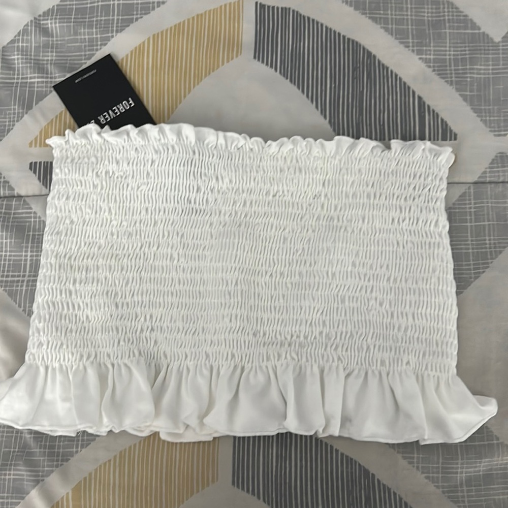 White ruffled tube top